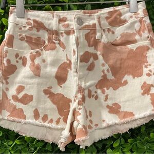 Altar'd State White and Brown Jean Shorts with Distressed Cow Print Size XS